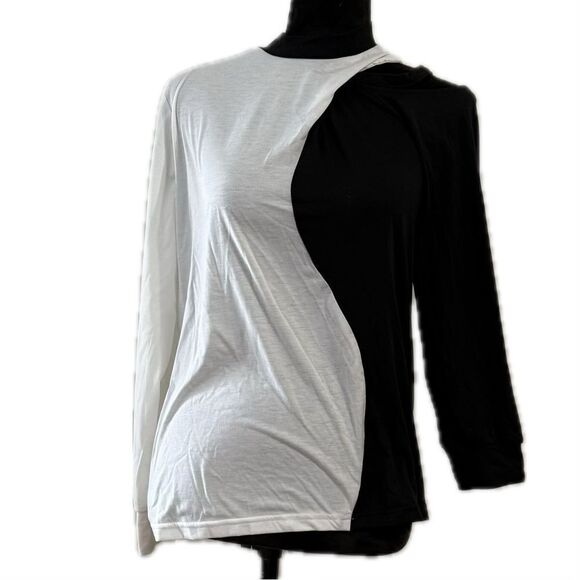 Asymmetrical Black and White Long Sleeve Tee - Picture 1 of 5